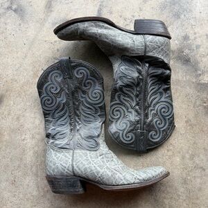 Tony Lama 8501 Gray Elephant Print Leather Cowboy Western Boots Texas
